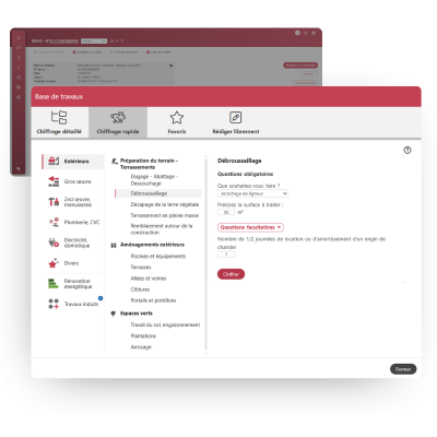 Capture d’écran du tableau de bord du logiciel BatiChiffrage